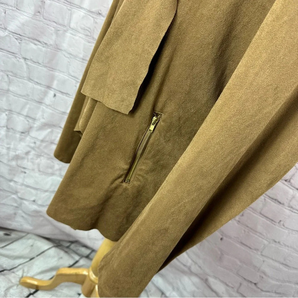dana buchman faux suede draped open front cardigan sz large rich camel tan brown - Picture 5 of 9